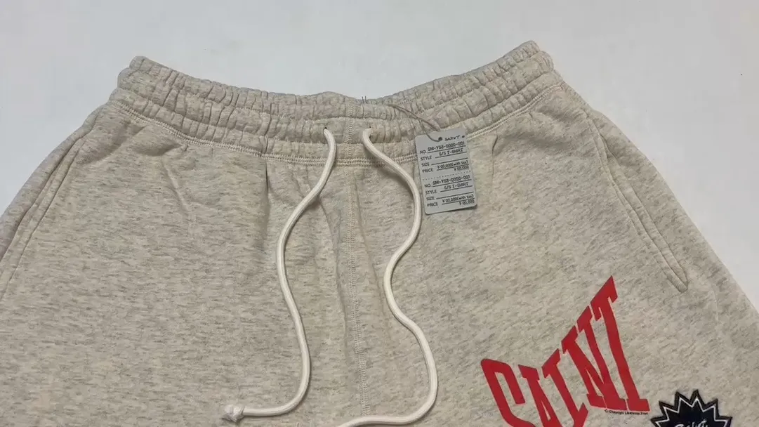 SAINT Mxxxxxx 'SAINT' SWEAT SHORTS/GRY/BLK embroidered SAINT LOGO basic shorts, distressed gray/washed black S-XL, four needles and six threads throughout, produced by a major domestic factory, imported Tajima machine embroidery, washed and distressed, original version